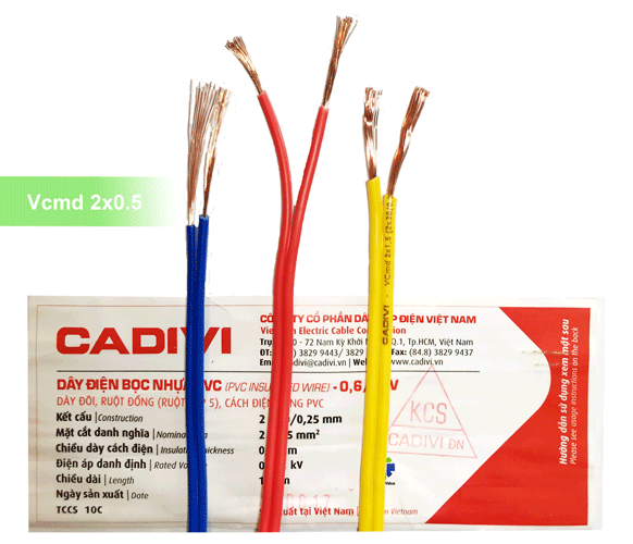 Dây điện Cadivi VCmd 2x0.5mm2 - Xem chi tiết tại Công Ty TNHH Sản Xuất Thương Mại Phát Triển Tiến Thành day-dien-cadivi-Vcmd-2x0.5