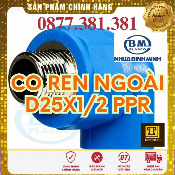 Co Ren Ngoài PPR Bình Minh Phi 25x1/2" - Xem chi tiết tại Công Ty TNHH Sản Xuất Thương Mại Phát Triển Tiến Thành Co Ren Ngoài PPR Bình Minh Phi 25x1/2"