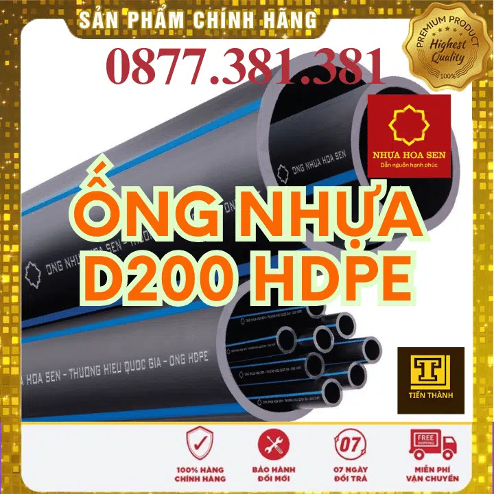 Ống Nhựa HDPE Hoa Sen Phi 200 - Xem chi tiết tại Công Ty TNHH Sản Xuất Thương Mại Phát Triển Tiến Thành Ống Nhựa HDPE Hoa Sen Phi 200