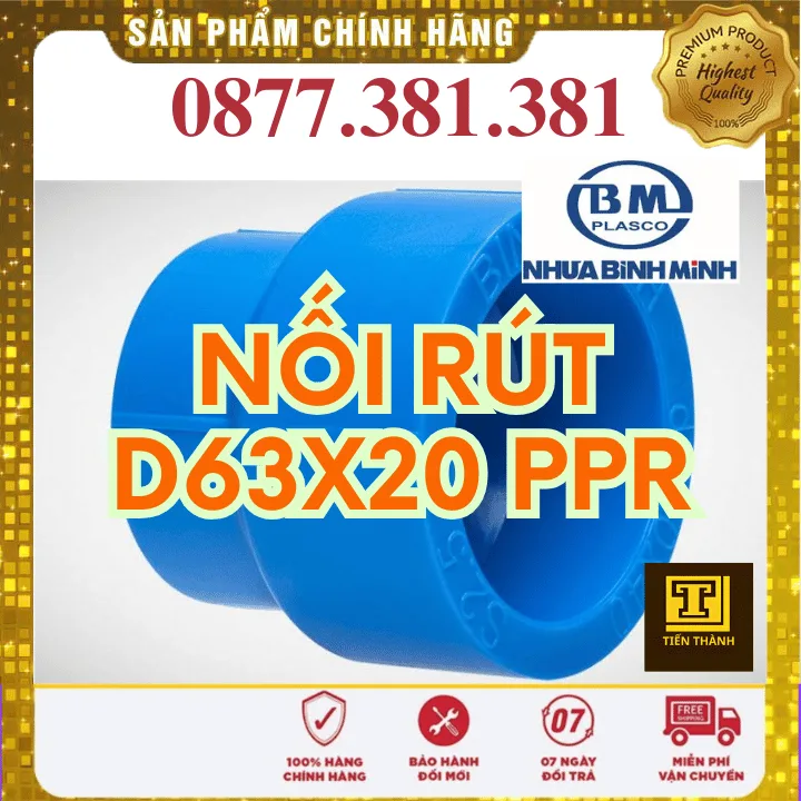 Nối Rút PPR Bình Minh Phi 63x20 - Xem chi tiết tại Phân Phối Ống Nhựa HDPE, PPR, PVC & Thiết Bị Điện Nước Nối Rút PPR Bình Minh Phi 63x20