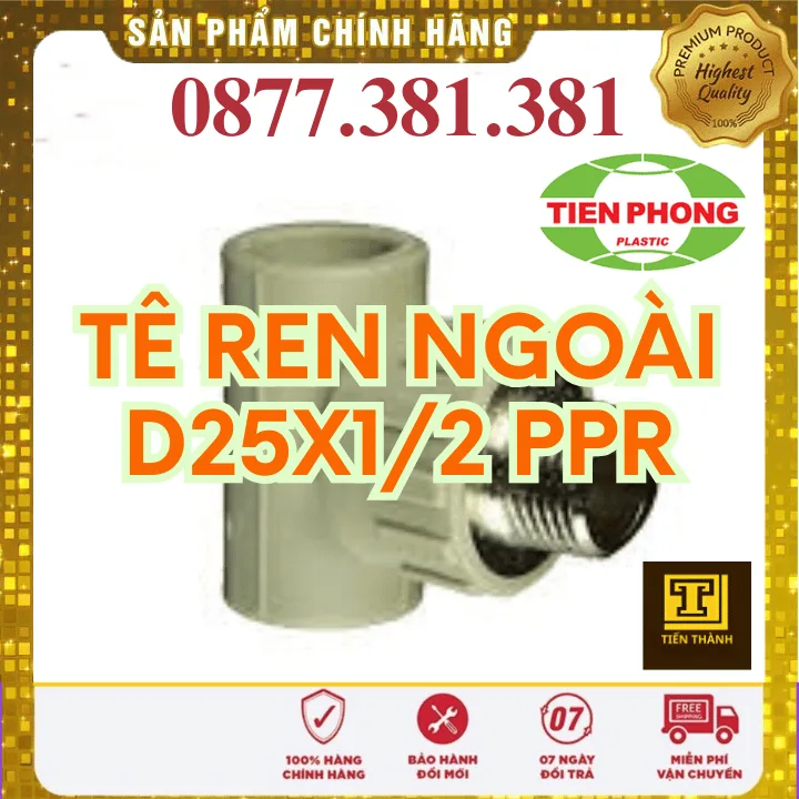 Tê Ren Ngoài PPR Tiền Phong Phi 25x1/2 - Xem chi tiết tại Công Ty TNHH Sản Xuất Thương Mại Phát Triển Tiến Thành Tê Ren Ngoài PPR Tiền Phong Phi 25x1/2