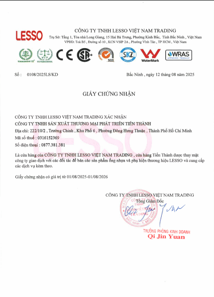 giay chung nhan phan phoi lesso