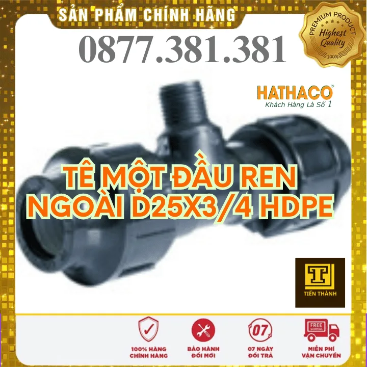 Tê Ren Ngoài HDPE HATHACO Phi 25x3/4 - Xem chi tiết tại Công Ty TNHH Sản Xuất Thương Mại Phát Triển Tiến Thành Tê Ren Ngoài HDPE HATHACO Phi 25x3/4