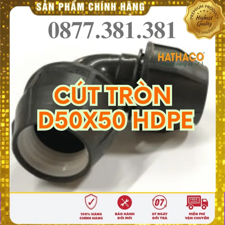 Cút 90 độ Tròn HDPE HATHACO Phi 50x50