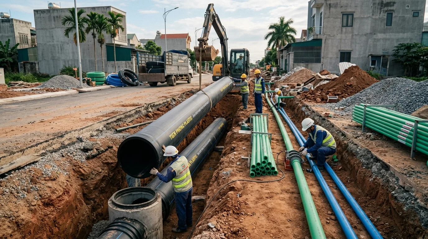 Bảng giá ống nhựa Tiền Phong cập nhật đầy đủ nhất - Xem chi tiết tại Công Ty TNHH Sản Xuất Thương Mại Phát Triển Tiến Thành Các loại ống nhựa Tiền Phong sử dụng trong hệ thống cấp thoát nước