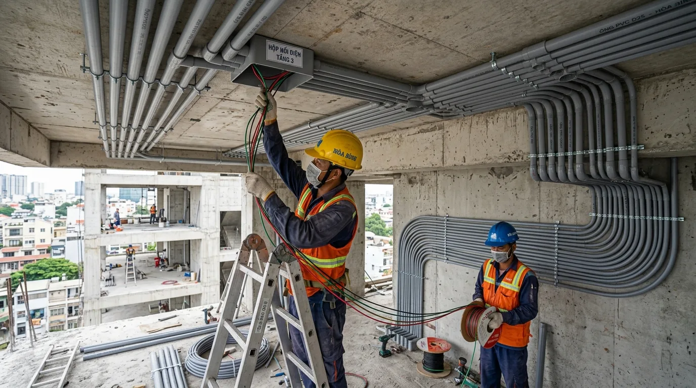 Ống luồn dây điện PVC trong hệ thống điện công trình