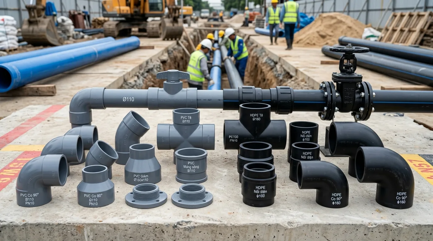 Phụ kiện ống nhựa PVC và HDPE dùng trong hệ thống cấp nước