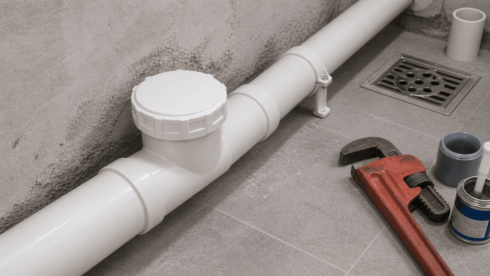 bịt xả thông tắc pvc 110 trên ống thoát nhà vệ sinh