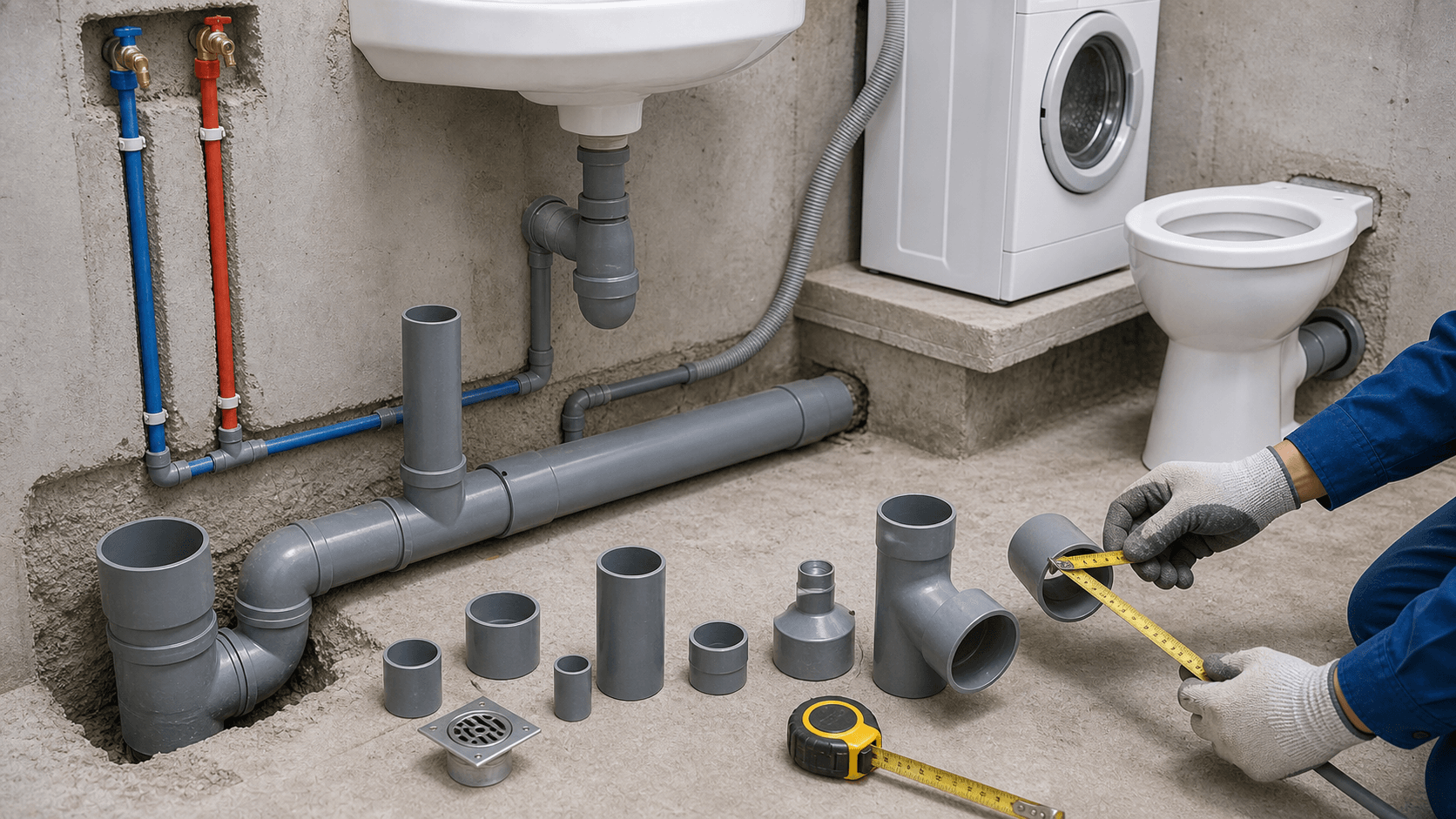 Sơ đồ chọn các cỡ ống cấp và thoát cho lavabo máy giặt bồn cầu sân thượng