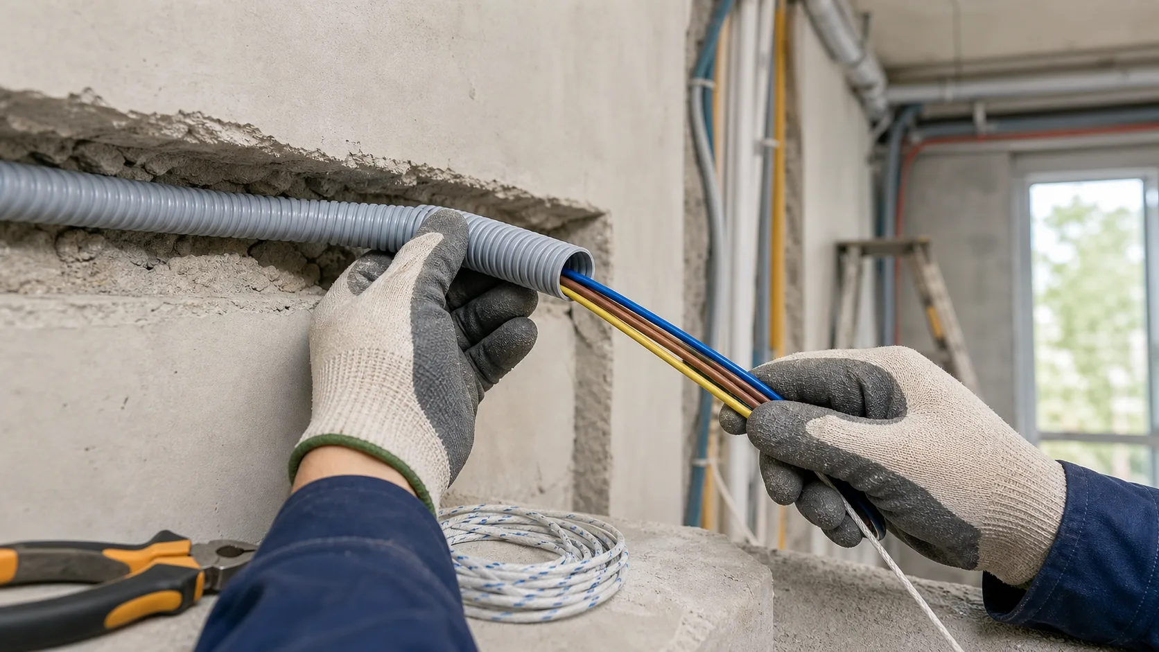 Ghen nhựa đi dây điện nổi: cách chọn đẹp và dễ bảo trì - Xem chi tiết tại Phân Phối Ống Nhựa HDPE, PPR, PVC & Thiết Bị Điện Nước Minh họa vật tư bảo vệ dây điện đi nổi trong nhà