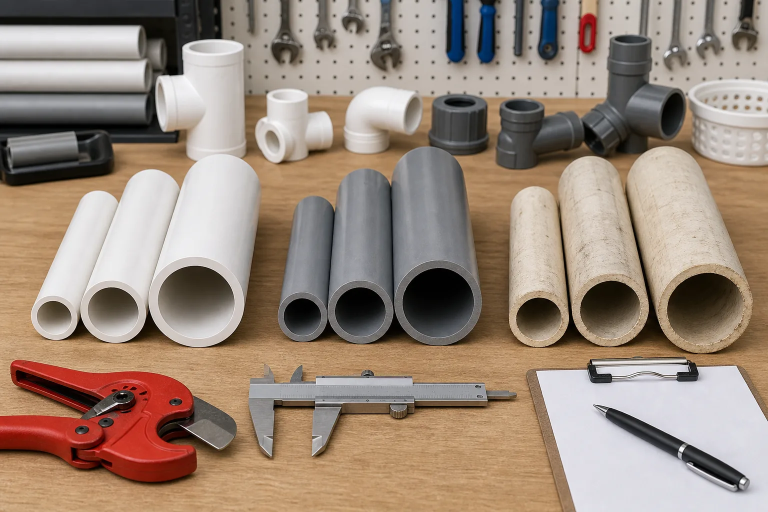 Độ dày ống PVC: so sánh C1, C2 và ống thoát - Xem chi tiết tại Phân Phối Ống Nhựa HDPE, PPR, PVC & Thiết Bị Điện Nước Minh họa vật tư ống và phụ kiện tại công trình