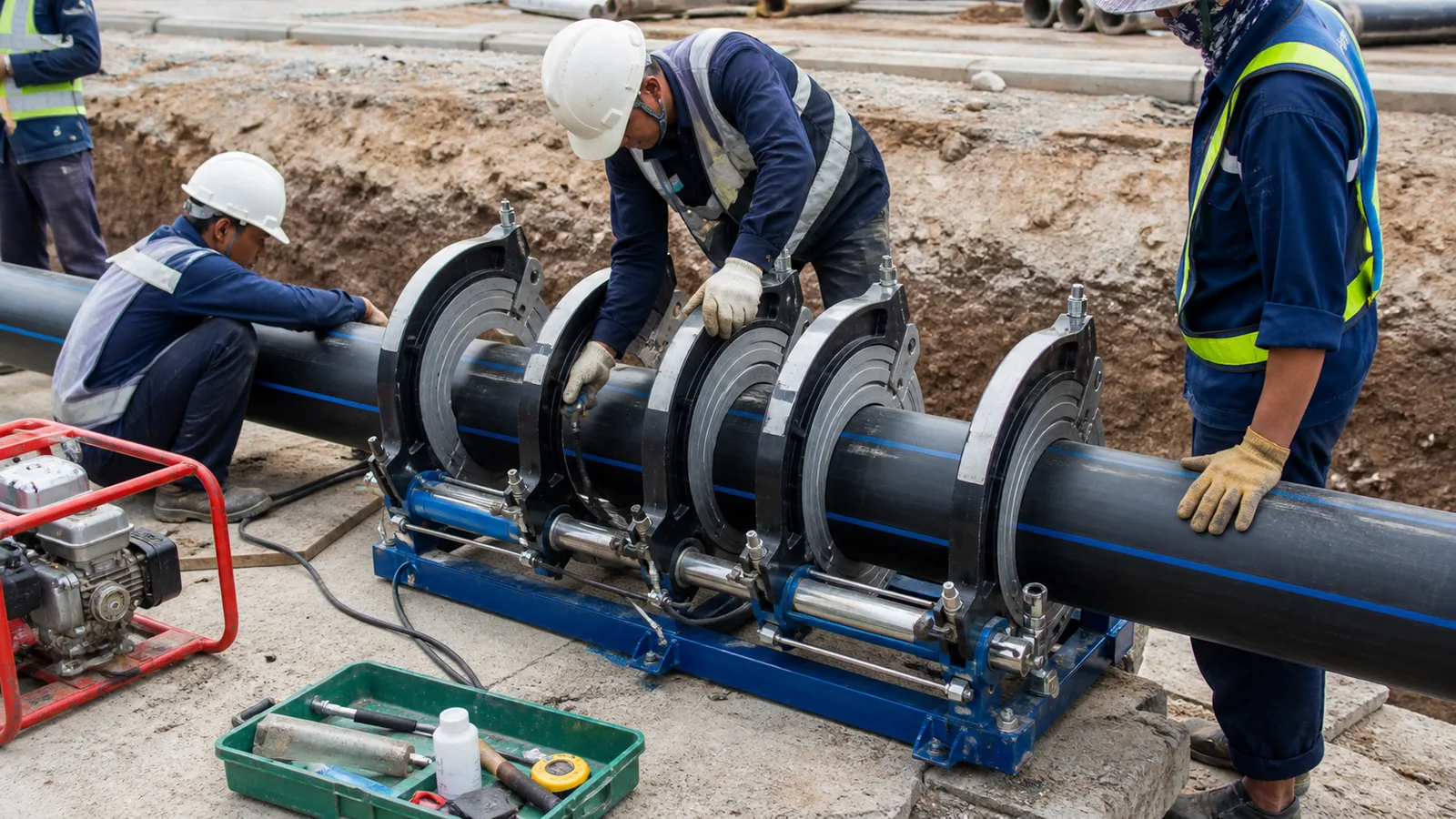 Kỹ thuật hàn ống HDPE: tránh lệch mép, cháy nhựa và rò nước - Xem chi tiết tại Phân Phối Ống Nhựa HDPE, PPR, PVC & Thiết Bị Điện Nước Kỹ thuật hàn ống HDPE bằng máy hàn đối đầu tránh lệch mép