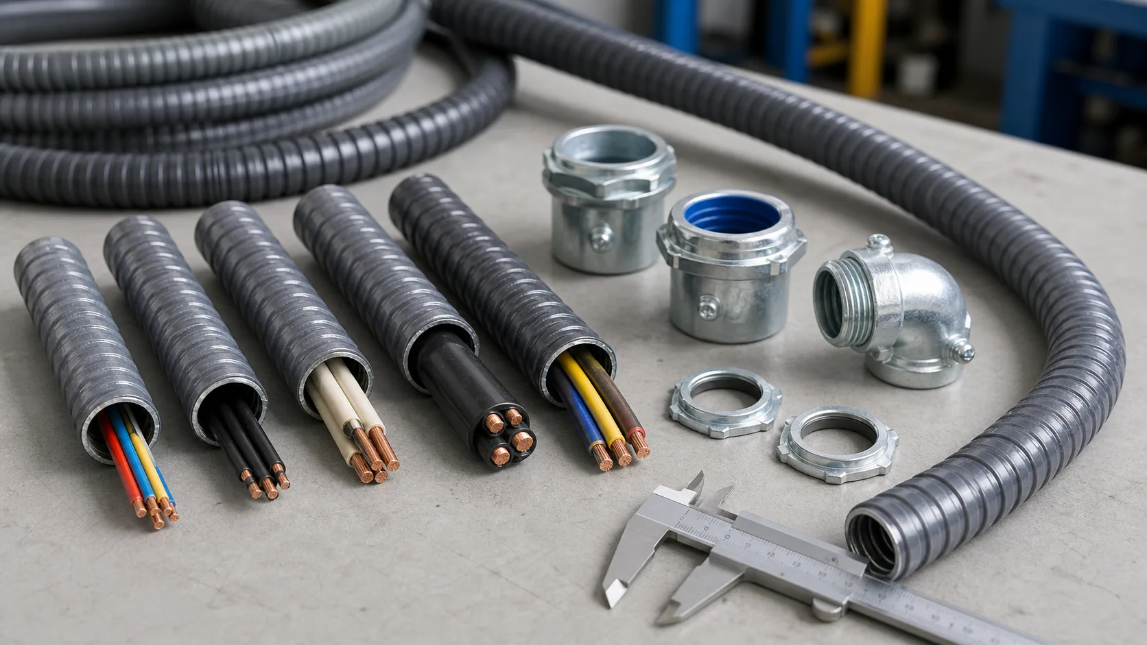 Ống ruột gà lõi thép bọc nhựa chọn theo đường kính dây và đầu nối