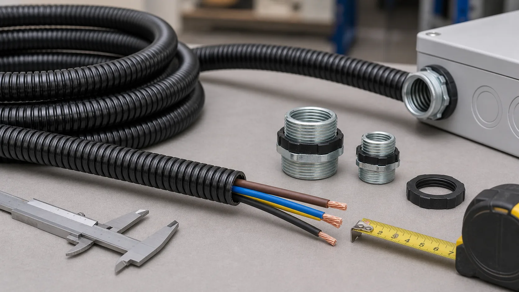 ống ruột gà lõi thép bọc nhựa phi 25 đầu nối dây điện