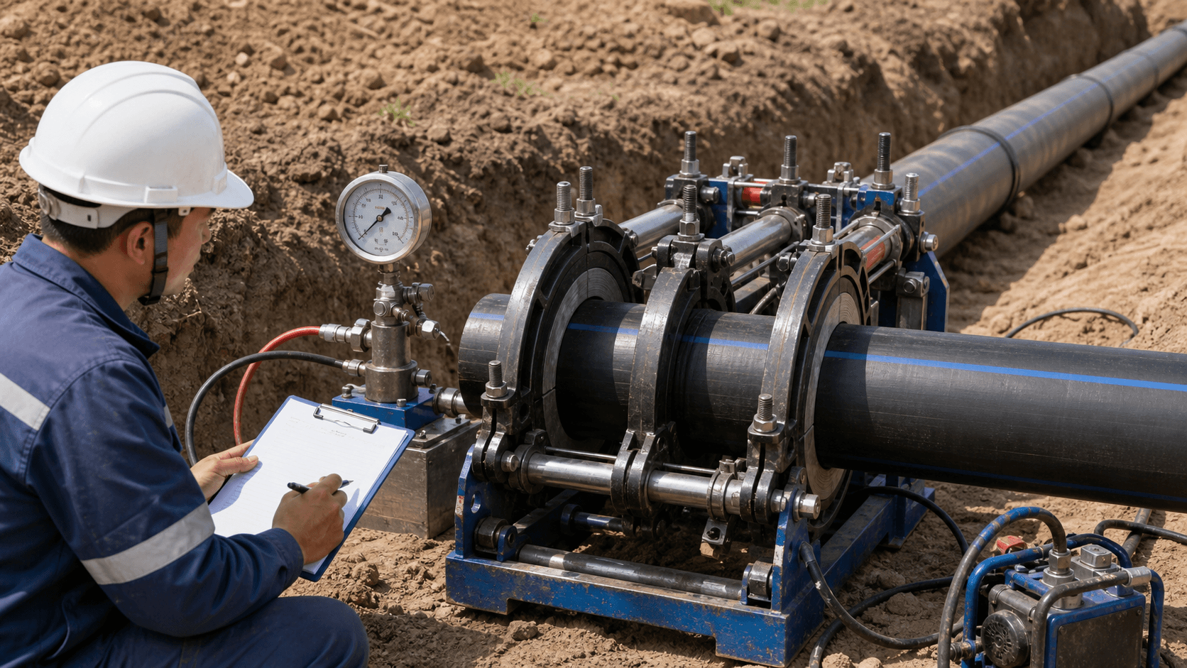 Quy trình hàn ống HDPE đối đầu cho tuyến cấp nước áp lực - Xem chi tiết tại Phân Phối Ống Nhựa HDPE, PPR, PVC & Thiết Bị Điện Nước Quy trình hàn ống HDPE cho tuyến cấp nước áp lực bằng máy hàn đối đầu