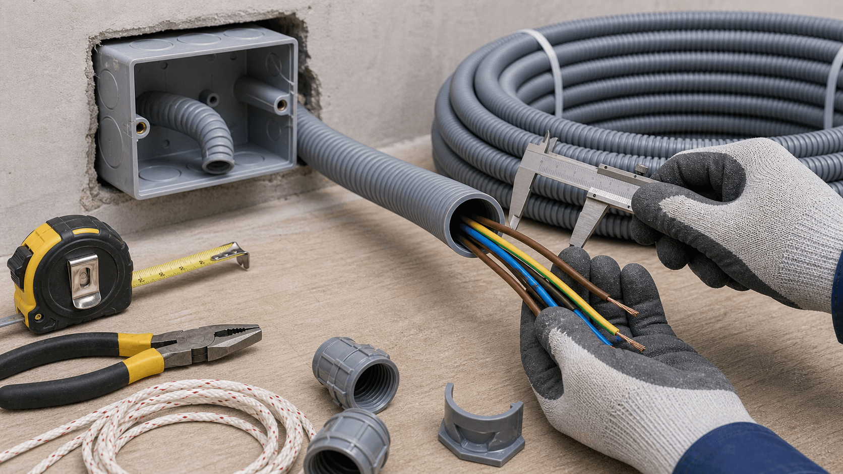 Ruột gà D32: chọn cho cáp lớn và tuyến gom dây - Xem chi tiết tại Phân Phối Ống Nhựa HDPE, PPR, PVC & Thiết Bị Điện Nước ruột gà D25 tính sức chứa dây ổ cắm nhiều lõi