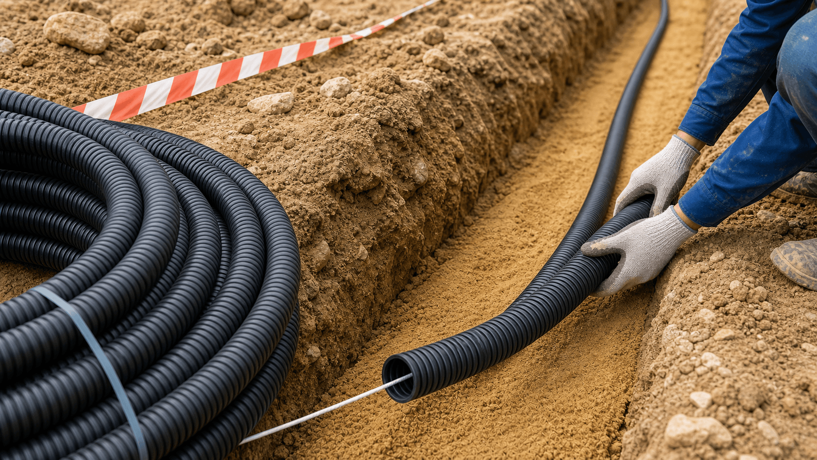 ruột gà HDPE bảo vệ cáp ngầm trong rãnh kỹ thuật