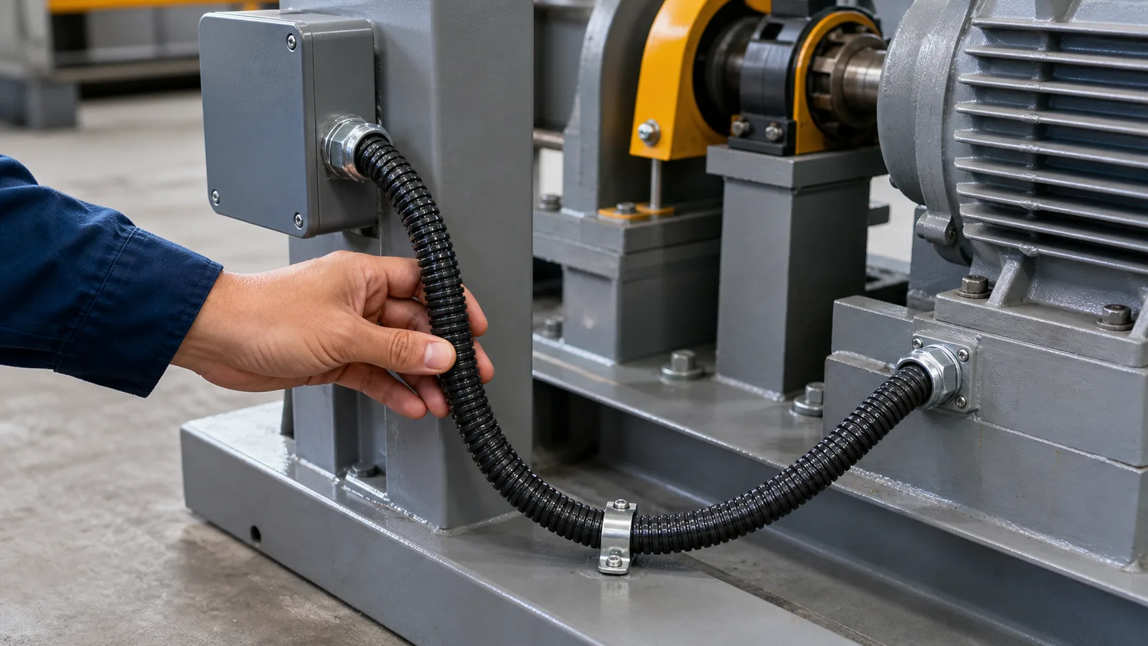 Ruột gà lõi thép bọc nhựa bảo vệ cáp điện trong nhà xưởng