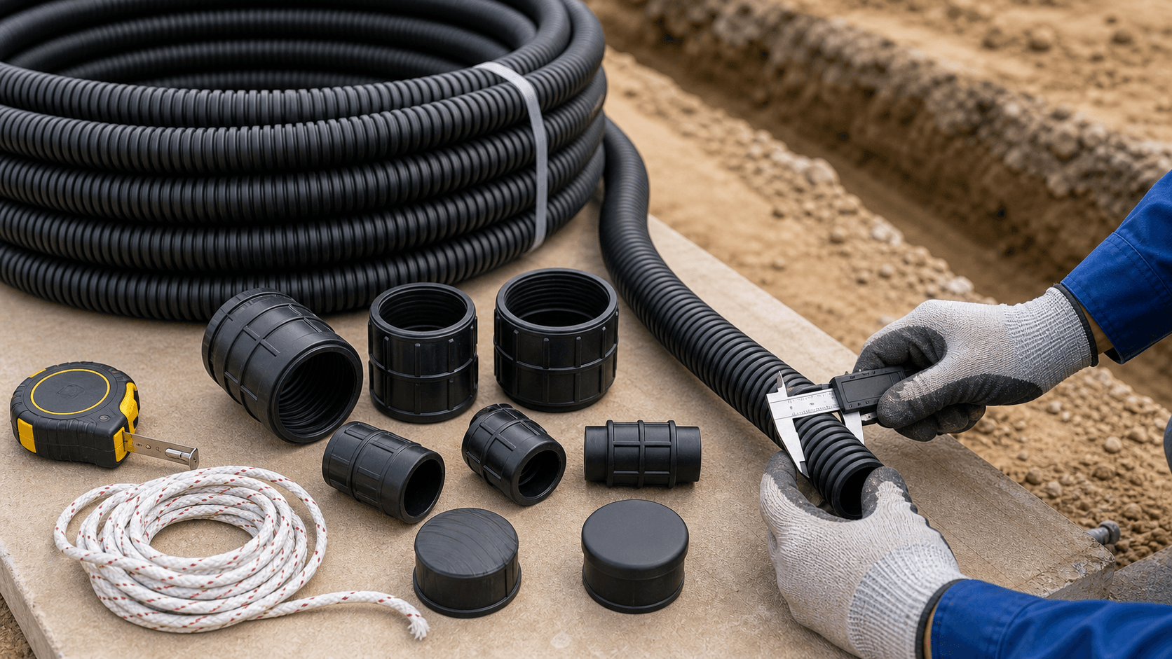 ruột gà xoắn HDPE chọn phi và phụ kiện nối
