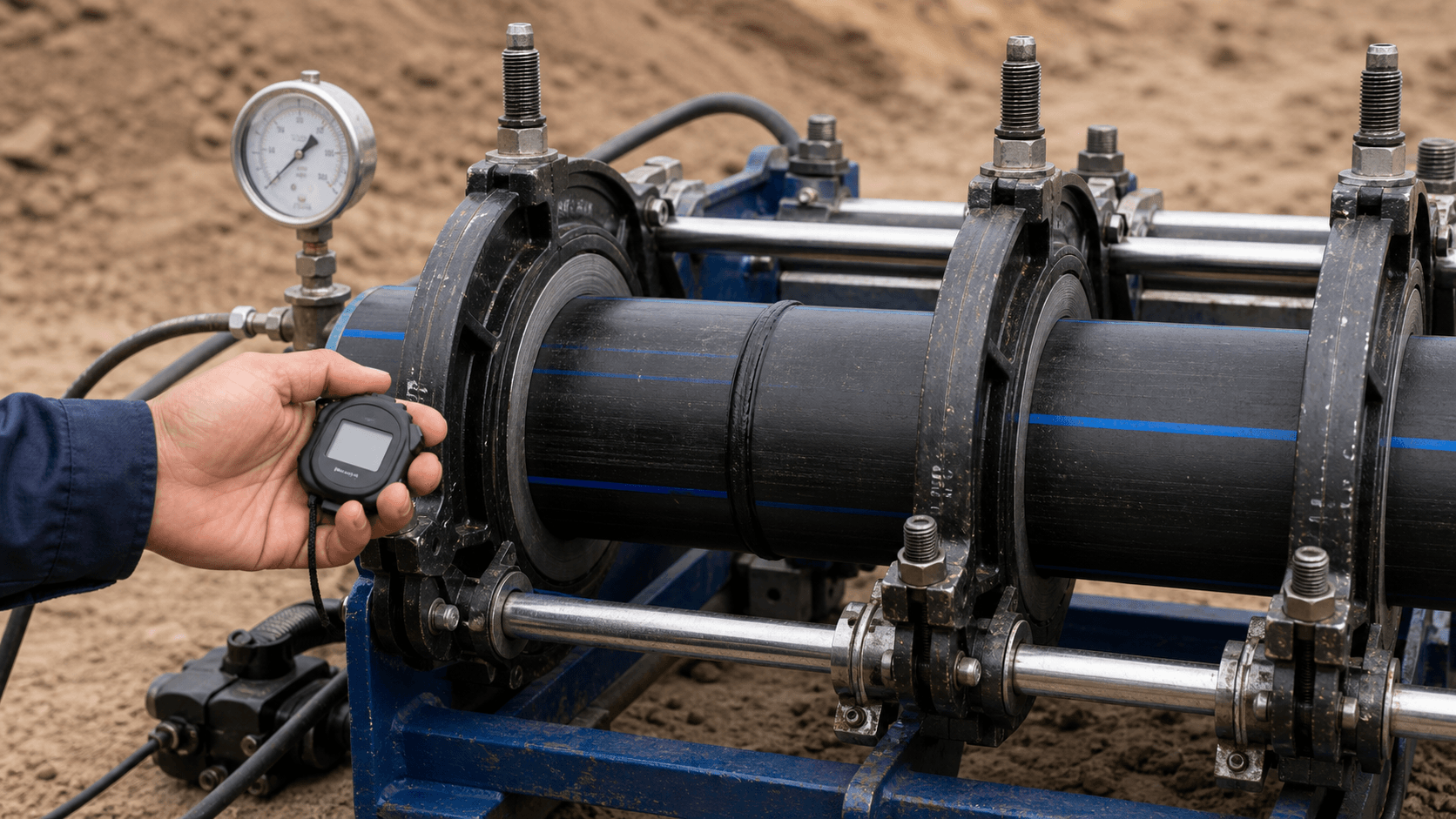 Thời gian hàn ống HDPE: khi nào tháo kẹp và thử áp? - Xem chi tiết tại Phân Phối Ống Nhựa HDPE, PPR, PVC & Thiết Bị Điện Nước Thời gian hàn ống HDPE giữ nguội trong kẹp trước khi thử áp